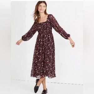 Madewell Plum Floral Smocked Midi Dress